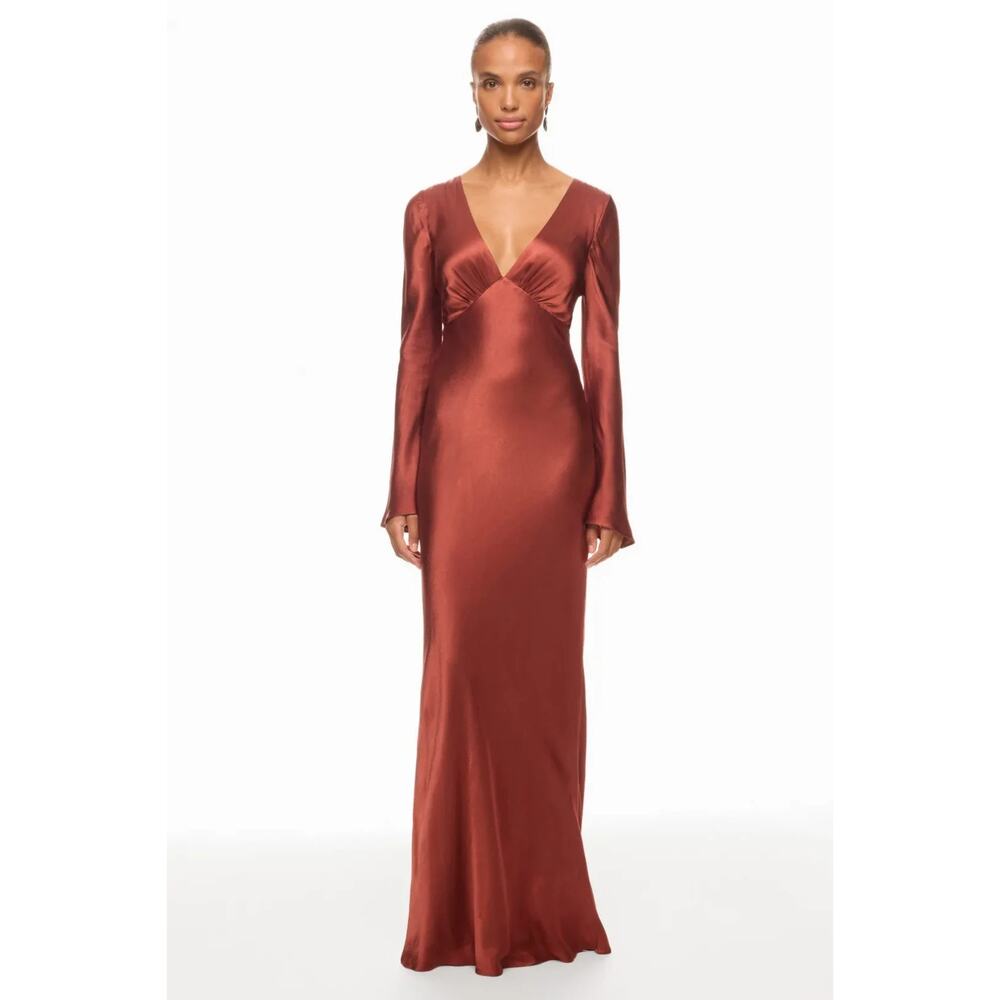 Shona Joy Lino Open Back Tie Maxi Dress in mahogany SIze 8